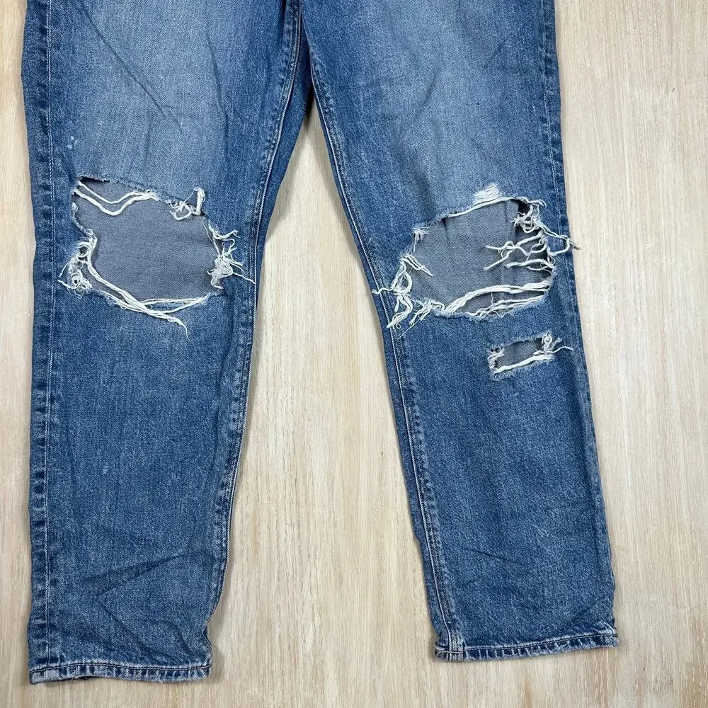 American Eagle Distressed Mom Jean Strigid High Rise Straight Casual Jeans 12